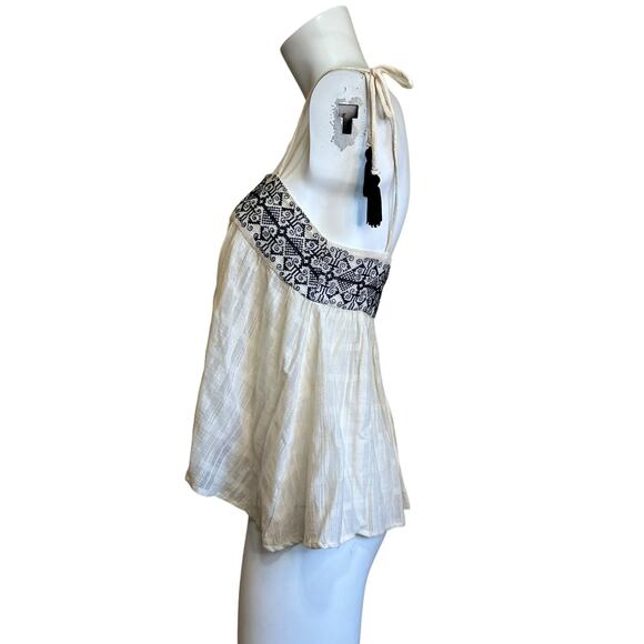 Bec & Bridge Cream Blue Embroidered Tassel Tie Open Back Sleeveless Top sz 4 EUC - Picture 3 of 10